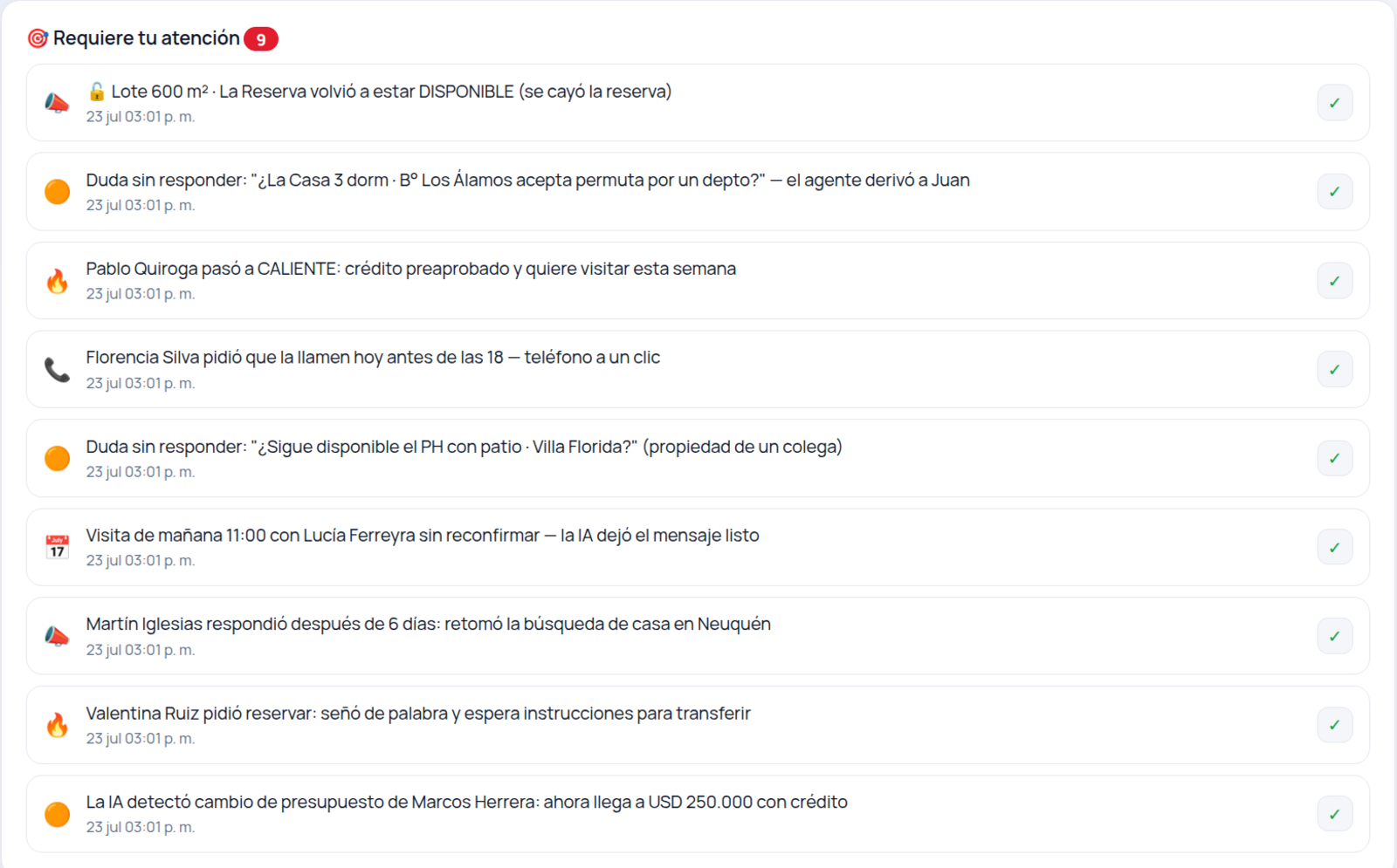 Kanban de leads por etapa con la conversación del agente al costado